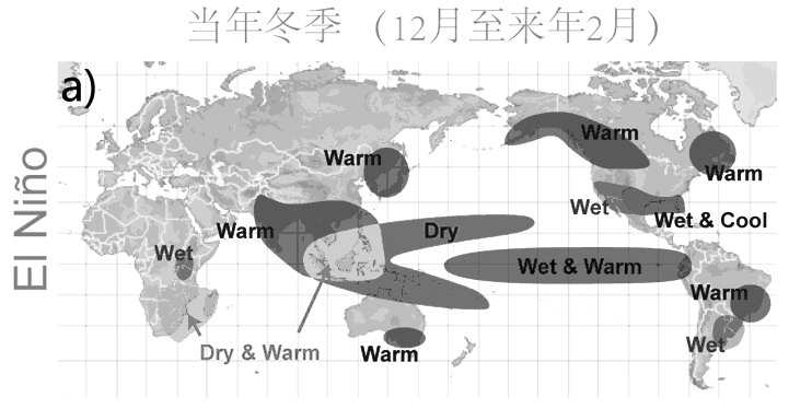 图为厄尔尼诺将引发的全球气候变化