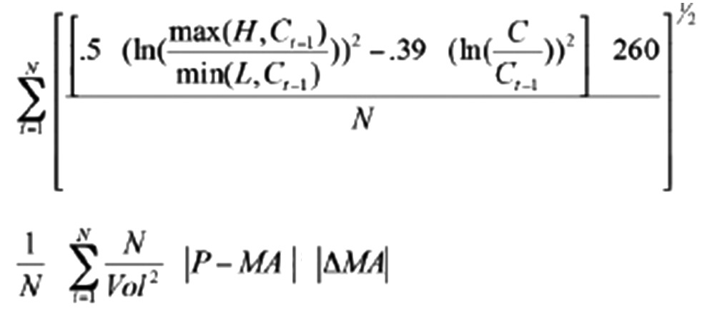 其中，H、L和C分别表示最高价、最低价和收盘价，N为使上面一行表达式取最小值的天数，取值在4—29之间。